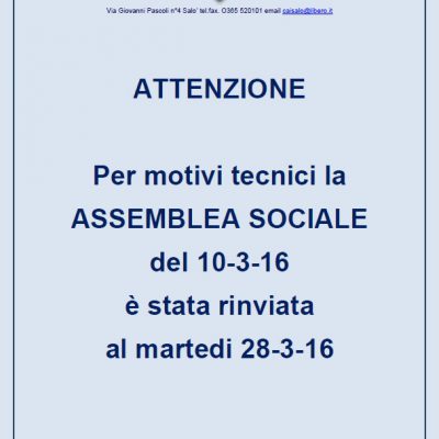 ATTENZIONE spostamento assemblea sociale