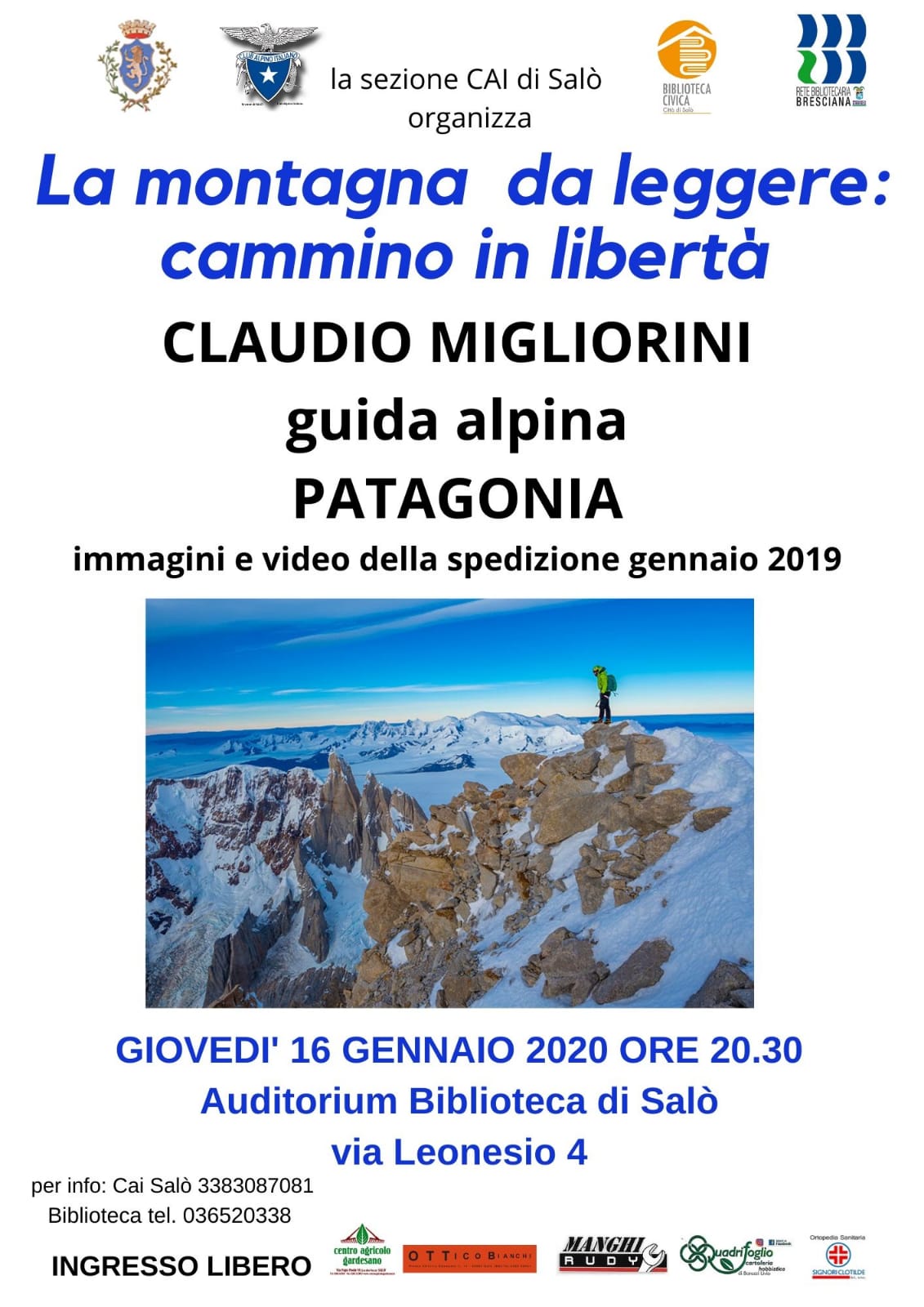 Giovedi’ 16 gennaio, la sezione CAI di Salò presenta la serata con Claudio Migliorini